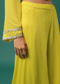 Yellow Embroidered Palazzo Suit Set In Georgette With Gota Work