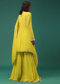 Yellow Embroidered Palazzo Suit Set In Georgette With Gota Work