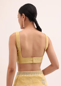 Yellow Embroidered Satin Saree With Unstitched Blouse