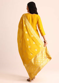 Yellow Embroidered Silk Kurta Set With Dupatta