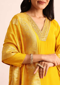 Yellow Embroidered Silk Kurta Set With Dupatta