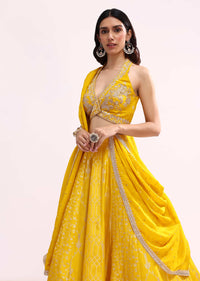 Yellow Embroidered Silk Lehenga Choli Set With Dupatta