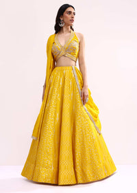 Yellow Embroidered Silk Lehenga Choli Set With Dupatta