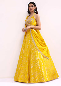 Yellow Embroidered Silk Lehenga Choli Set With Dupatta