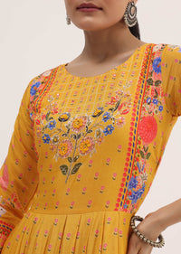 Yellow Embroidered Silk Long Kurti