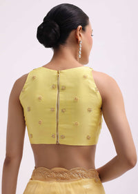 Yellow Embroidered Tissue Saree With Unstitched Blouse