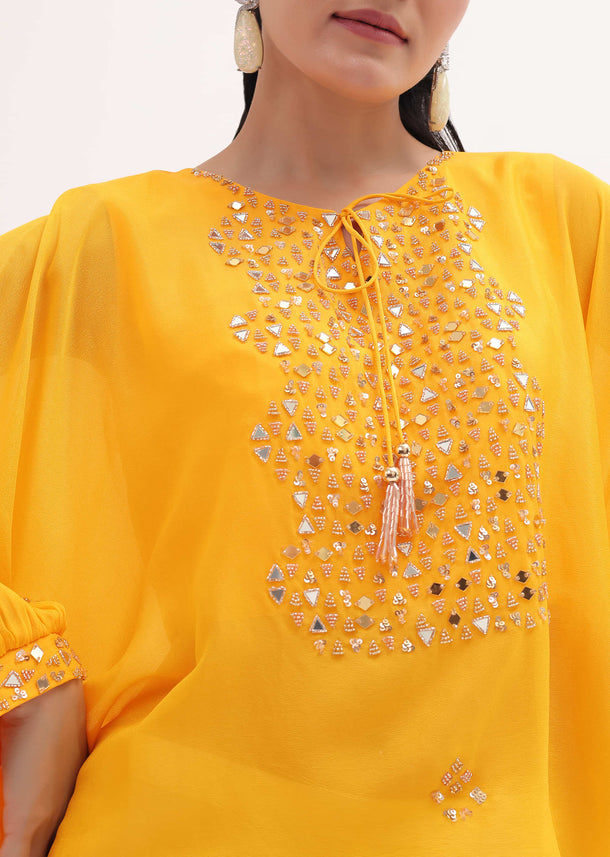 Yellow Embroidered Top And Off White Palazzo