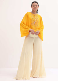 Yellow Embroidered Top And Off White Palazzo