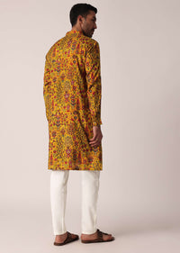 Yellow Festive Kurta For Men With All-Over Print