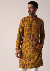Yellow Festive Kurta For Men With All-Over Print