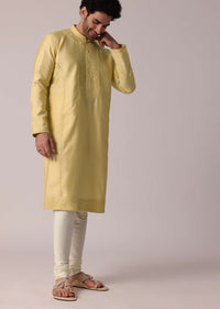 Yellow Festive Silk Kurta Set For Men