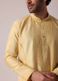 Yellow Festive Silk Kurta Set For Men