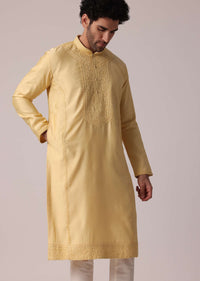 Yellow Festive Silk Kurta Set For Men