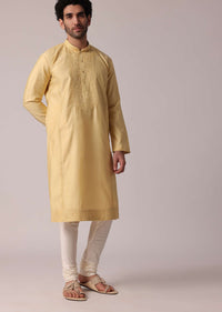 Yellow Festive Silk Kurta Set For Men
