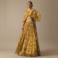 Yellow Floral Print Lehenga Set