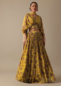 Yellow Floral Print Lehenga Set