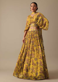 Yellow Floral Print Lehenga Set