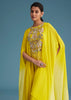 Yellow Georgette Crepe Palazzo Set With Ombre Sleeves