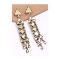 Yellow Glass Work Earrings Hand Crafted In Geometric Motifs With Dangling Tassel Made In Sterling Silver By Sangeeta Boochra