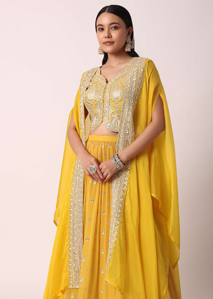 Yellow Gota Patti Lehenga Set With Jacket