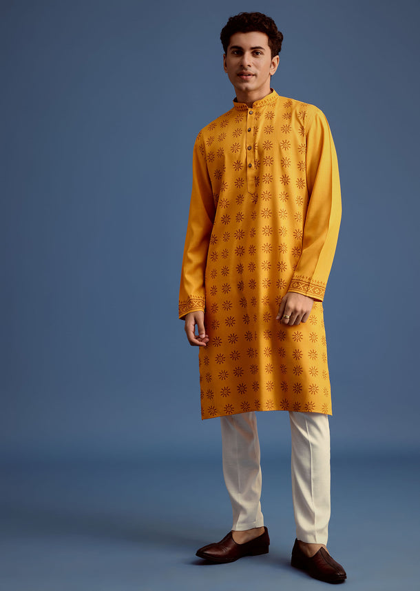 Yellow Hand Block Printed Kurta Set