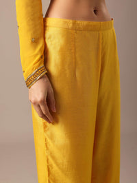 Yellow Hand Embroidered Anarkali Set With Belt And Frill Dupatta