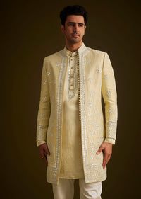 Yellow Hand Embroidered Sherwani Set