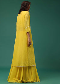 Yellow Indowestern Lehenga Set In Georgette With Embroidered Jacket