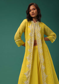 Yellow Indowestern Lehenga Set In Georgette With Embroidered Jacket