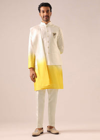 Yellow Jacket And Ombre Kurta Set With Dupatta in Silk