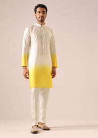 Yellow Jacket And Ombre Kurta Set With Dupatta in Silk