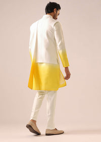 Yellow Jacket And Ombre Kurta Set With Dupatta in Silk