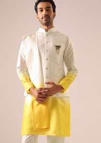 Yellow Jacket And Ombre Kurta Set With Dupatta in Silk