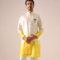 Yellow Jacket And Ombre Kurta Set With Dupatta in Silk