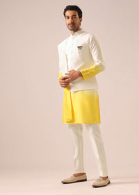 Yellow Jacket And Ombre Kurta Set With Dupatta in Silk