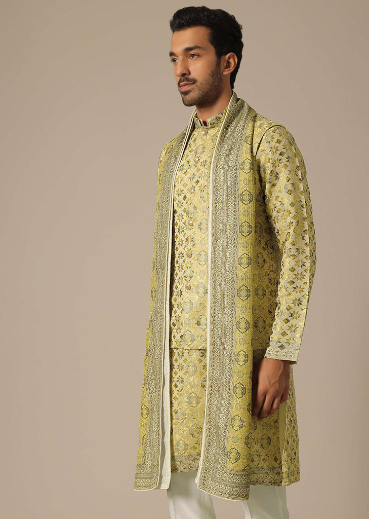 Yellow Jacket Set With Printed Detail