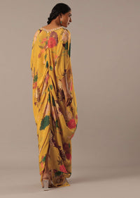 Yellow Kaftan Style Kurta Set With Floral Prints