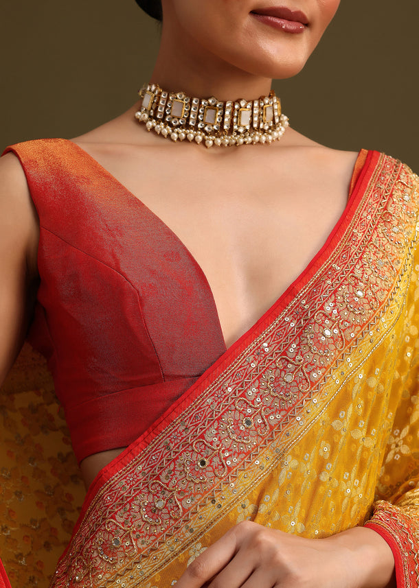 Yellow Khaddi Georgette Bandhani Weave Cutdana Saree