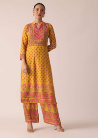 Yellow Kurta And Pant Set With Printed Detail