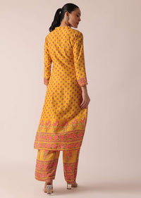 Yellow Kurta And Pant Set With Printed Detail