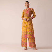 Yellow Kurta And Pant Set With Printed Detail