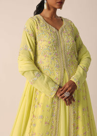 Yellow Kurta And Skirt Set With Cutdana Work