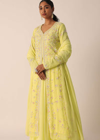 Yellow Kurta And Skirt Set With Cutdana Work