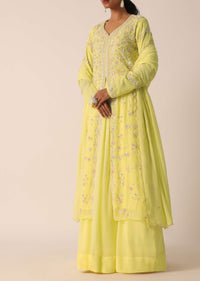 Yellow Kurta And Skirt Set With Cutdana Work