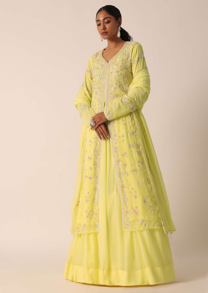 Yellow Kurta And Skirt Set With Cutdana Work