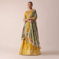 Yellow Kurta Palazzo Set With Brocade Print