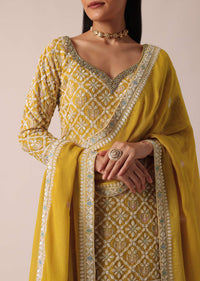 Yellow Kurta Palazzo Set With Sequin Work