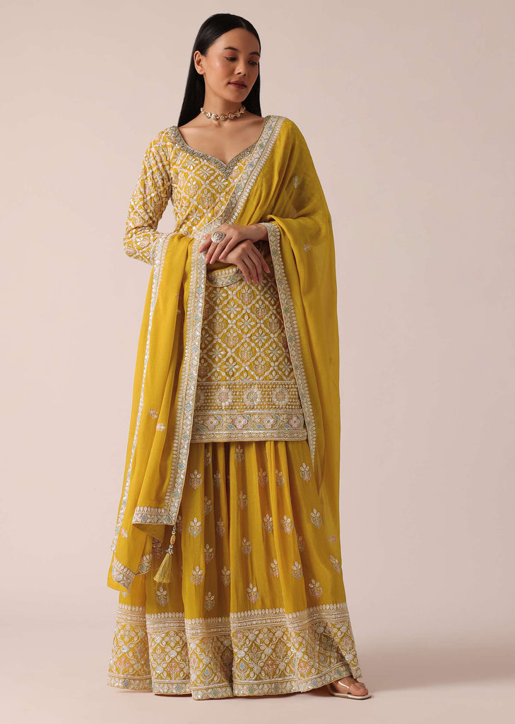 Yellow Kurta Palazzo Set With Sequin Work