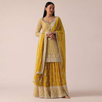 Yellow Kurta Palazzo Set With Sequin Work