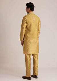 Yellow Kurta Pant Set With Embroidered Nehru Jacket